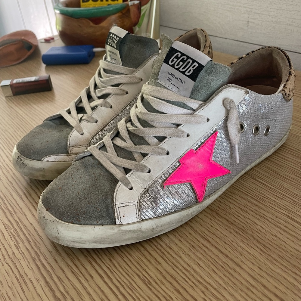 Golden Goose Sneakers with Pink Star and Gray Accents
